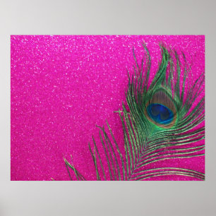 Pôster Pena cor-de-rosa Glittery do pavão