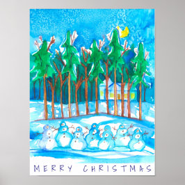 Pôster Pena de inverno Snowman Feliz Natal