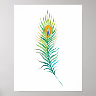 Poster pena de pavão em aquarela verde