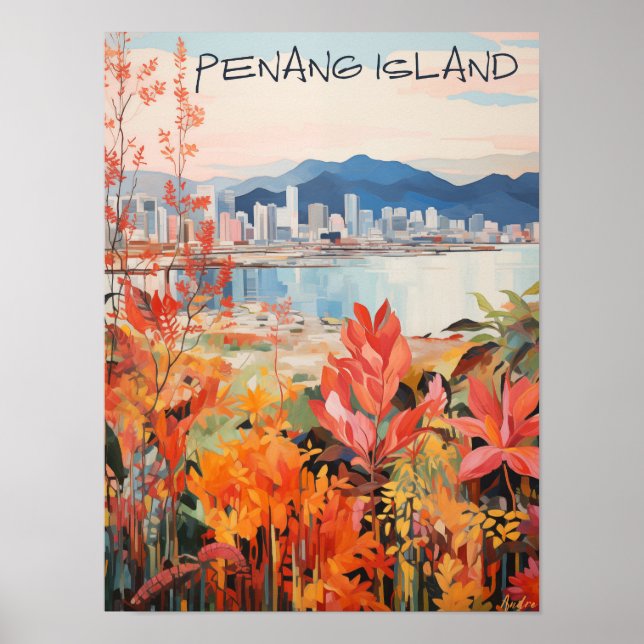 Poster Penang Malaysia Travel City Painting Aesthetic (Frente)