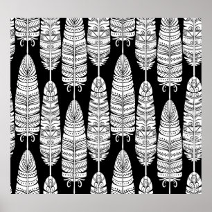 Poster Penas boho: padrão preto e branco