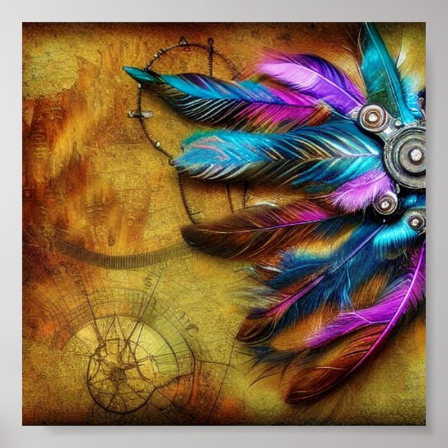 Poster Penas boho steampunk (Frente)