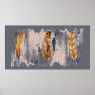 Poster Penas Cinza Cream Watercolor Wall