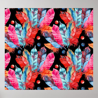 Poster Penas coloridas, boho, sem costura, vibrante.