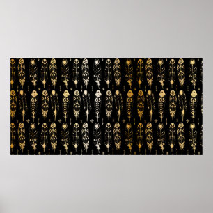 Poster Penas de ouro texturizadas em estilo tribal. Sem c