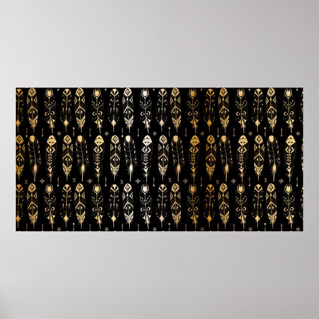 Poster Penas de ouro texturizadas em estilo tribal. Sem c (Frente)