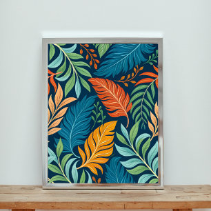 Poster Penas de Paraíso Tropicais e Padrão Foliar