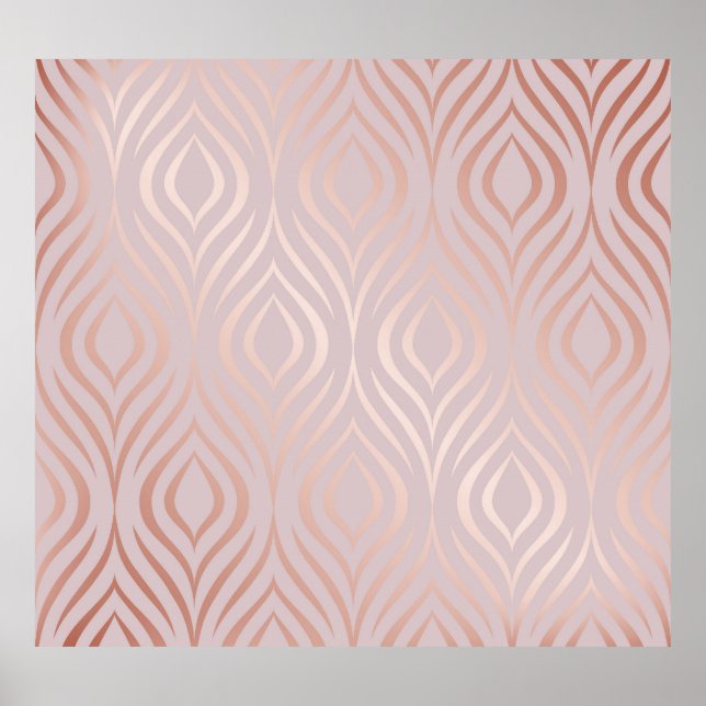 Poster penas de pavão de ouro-rosa, vindimagem (Frente)