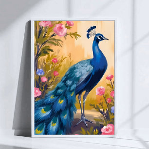 Poster Penas de Pavão Floral Animal Bonito