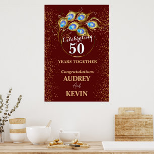 Poster Penas de Peacock 50º Aniversário de Casamento