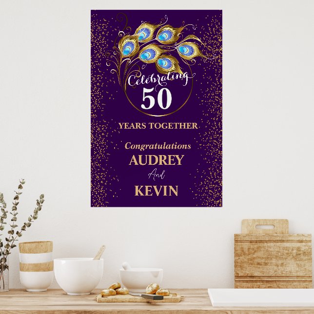 Poster Penas de Peacock 50º Aniversário de Casamento (Cozinha)