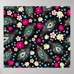 Poster Penas de Peacock Embroiderme Sem Costura Padrão