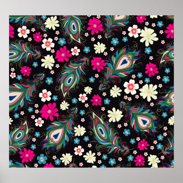 Poster Penas de Peacock Embroiderme Sem Costura Padrão (Frente)