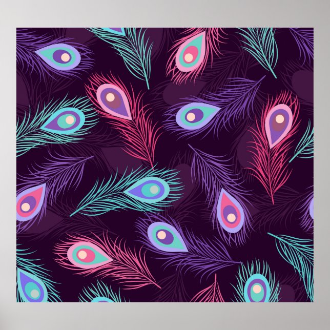 Poster Penas de Peacock: Vintage Desenhada À Mão. (Frente)