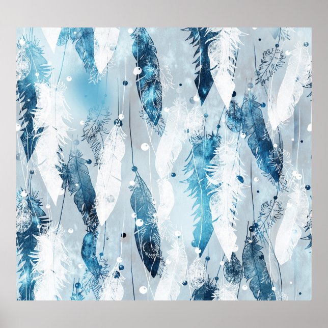 Poster Penas de queda: Blue Watercolor (Frente)