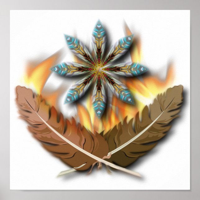 Pôster penas e chamas nativas de gavião-cauda-vermelha (Frente)