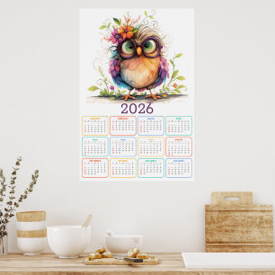 Poster Penas & Flores: Calendário de Coruja 2026
