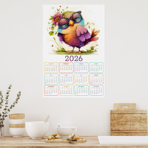 Poster Penas & Flores: Calendário de Coruja 2026