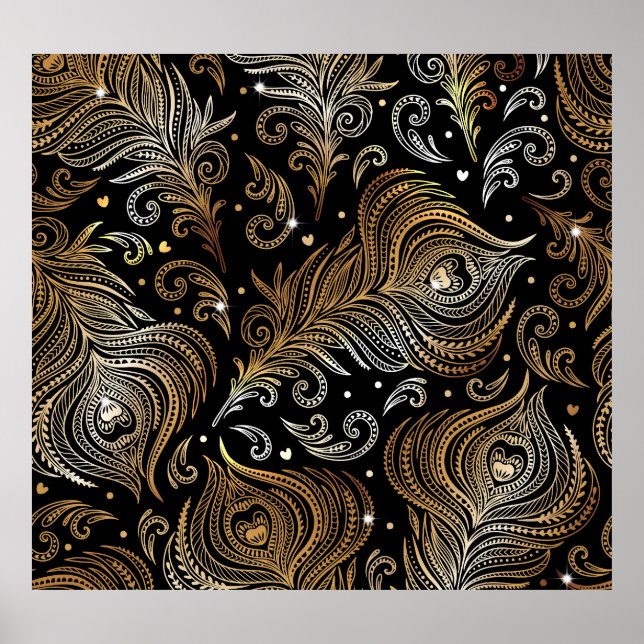 Poster Penas Peacock: Desenho Artístico À Mão Livre. (Frente)