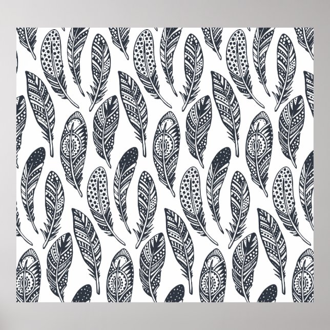 Poster Penas tribais desenhadas à mão, padrão de colheita (Frente)