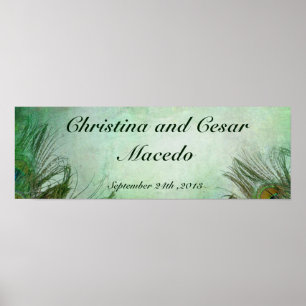 Poster Penas verdes personalizadas de peacock de 22,5"x7,