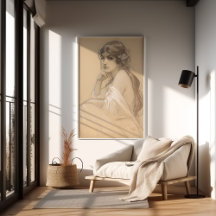 Pêncil-Mulher, White Crayon Retrato Study Mucha Po
