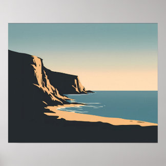 Poster Penedos Costeiros Minimalistas Praia do Pôr do Sol