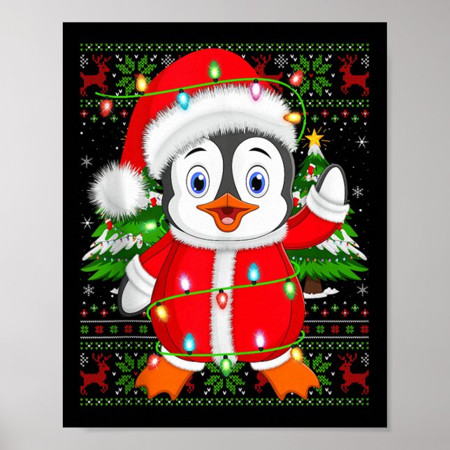 Poster Penguin Christmas Lights Santa Costume Ugly Xmas S (Frente)