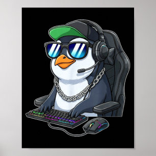 Poster Penguin gamer engraçado jogos penguins jogam video