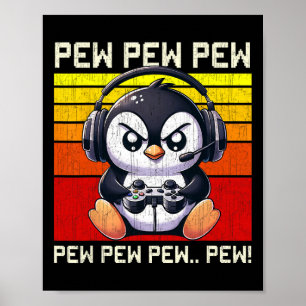 Poster Penguin Gamer Pew Funny Videos games Vintage Boys 