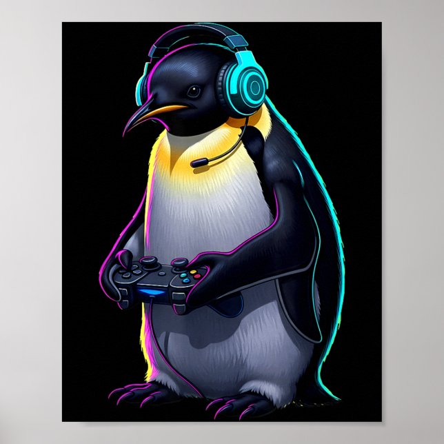 Poster Penguin Gaming Animal Video Games Funny Penguin  (Frente)