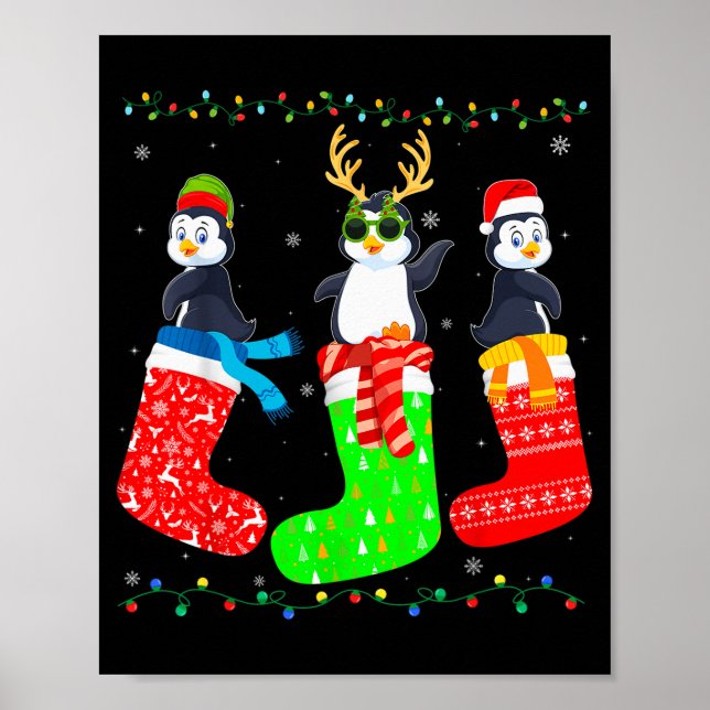 Poster Penguin In Xmas Socks Funny Holiday Ugly Sweater C (Frente)