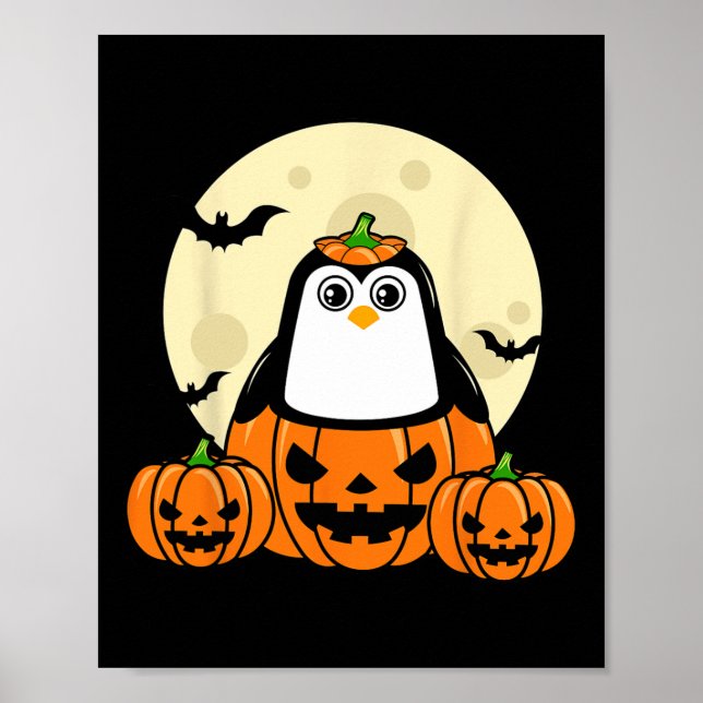 Poster Penguin Pumpkin Moon Bats Costume Fácil Hallow (Frente)