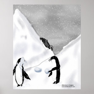 Pôster Penguin Snowball Fight Print
