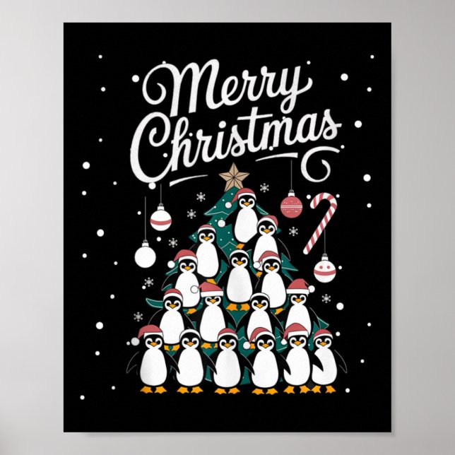 Poster Penguin Xmas Tree Penguine Árvore de Natal Ch (Frente)