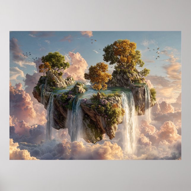 Poster Penhascos Flutuantes Surreais Com Cachoeiras (Frente)