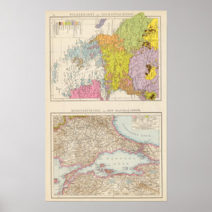 Pôster Península de Balcãs e mapa de Constantinople
