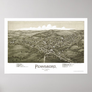 Pôster Pennsboro, mapa panorâmico de WV - 1899
