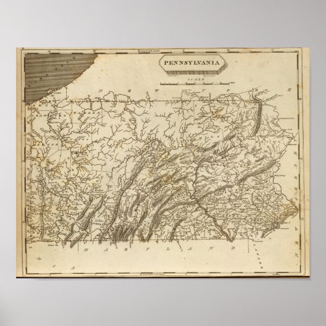 Pôster Pennsylvania Map by Arrowsmith (Frente)