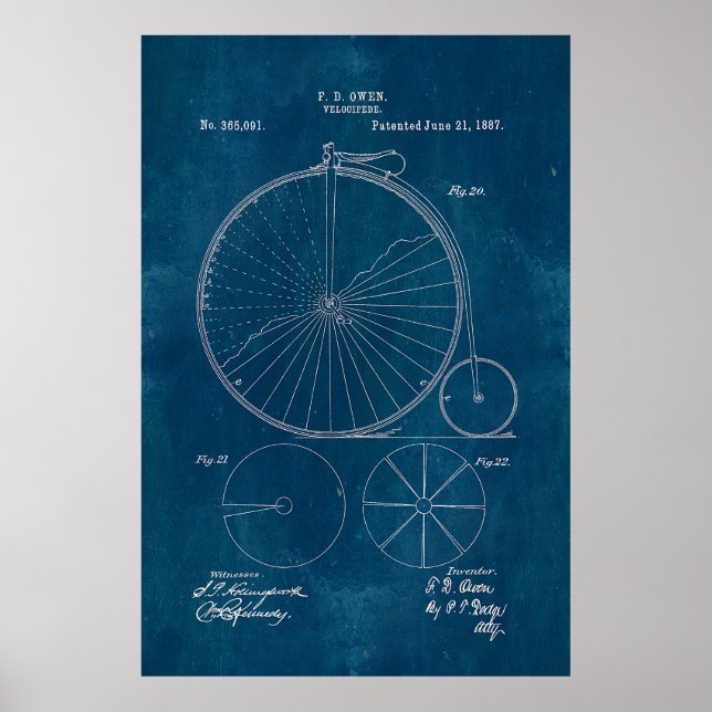 Poster Penny Farthing Bicycle Blueprint (Frente)