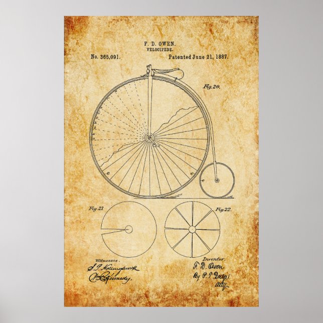 Poster Penny Farthing Bicycle Blueprint (Frente)
