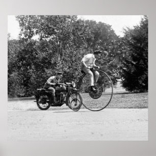 Poster Penny Farthing vs Motorcycle, 1920
