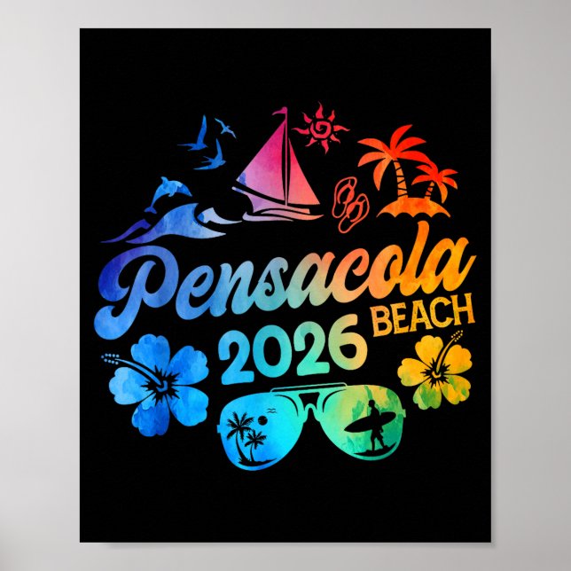 Poster Pensacola Beach Florida 2026 Vacation Tie Dye Summ (Frente)