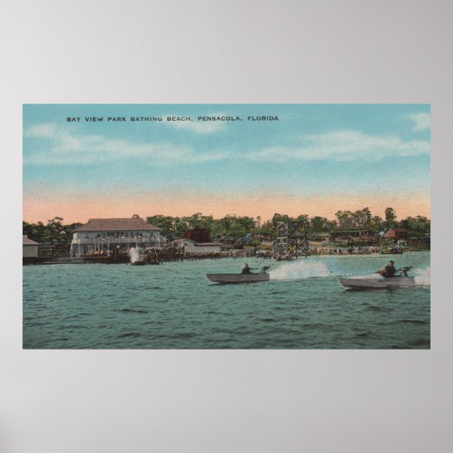 Pôster Pensacola, FL - Bay View da Praia com Velocidade (Frente)