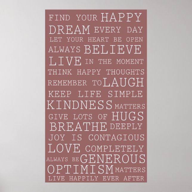 Poster Pensamentos positivos cor-de-rosa Palavras inspira (Frente)