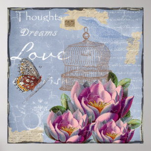 Poster Pensamentos Sonhos de Amor Vitoriano Borboleta Gai