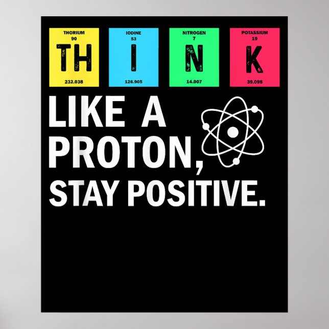 Poster Pense Como Um Próton Fique Positivo Ciência Divert (Frente)