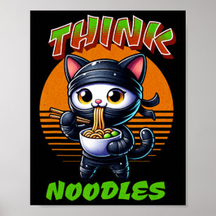 Poster Pense em macarrão - Mmm Noodles Kawaii Ninja Cat E