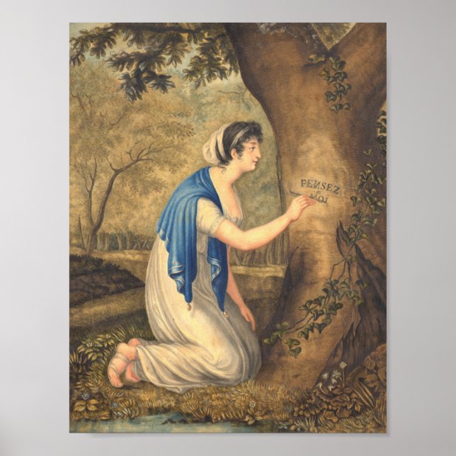 Pôster Pense em mim - Pintura romântica da Mulher na Flor (Frente)