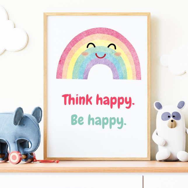 Poster Pense Feliz, Seja Feliz, Crianças Positivas, Impre (Criador carregado)